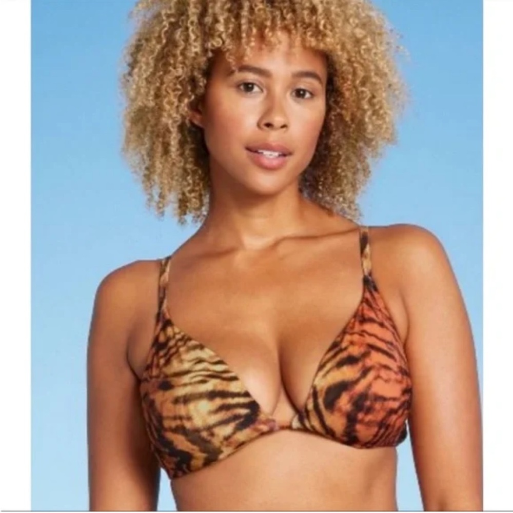 395 NWT Shade & Shore Tiger Stripe Bikini Top 34D Orange Underwire Swim Bra